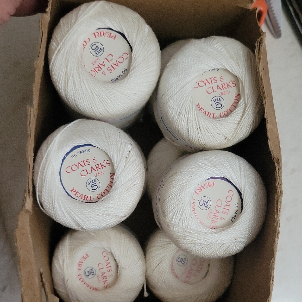 VINTAGE Coats & Clark's Pearl Cotton Thread Set. Size 5. Creme Color.